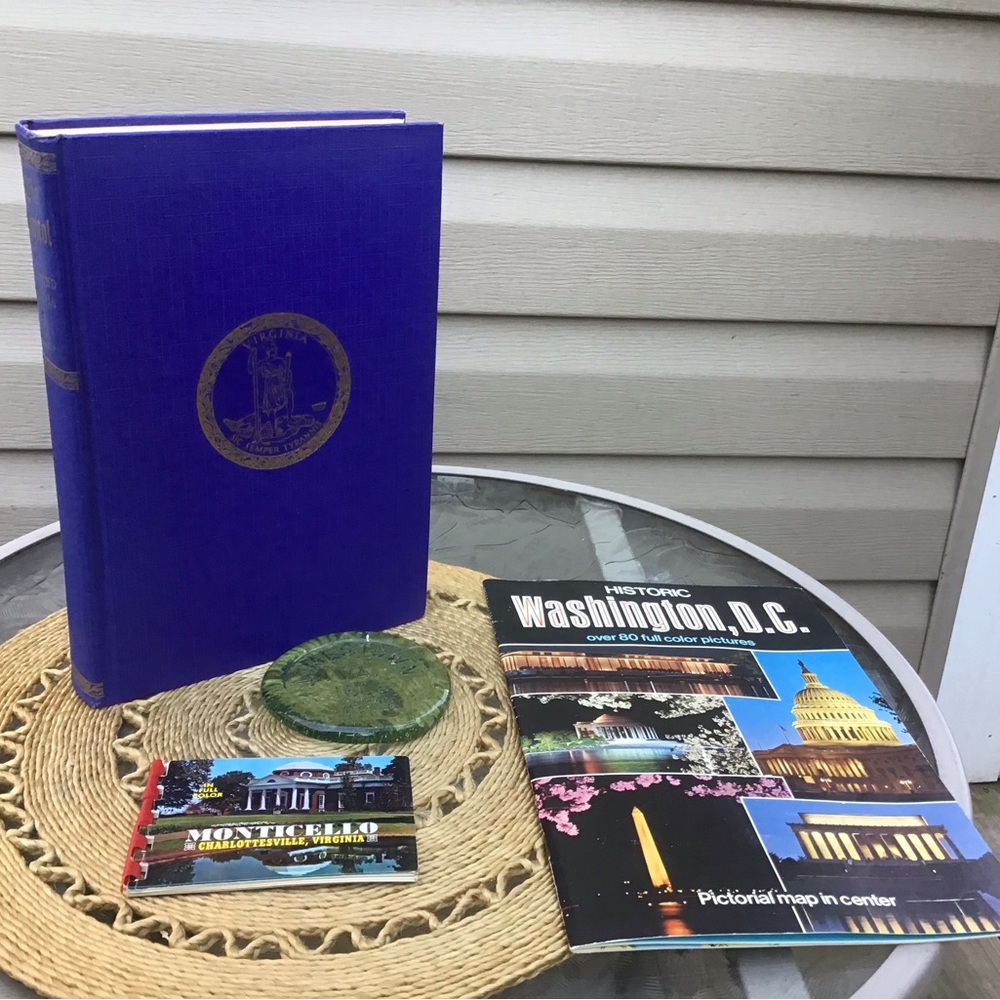 Virginia Vintage Items, 1938 Capitol History Book, Jamestown Handblown Glass ++